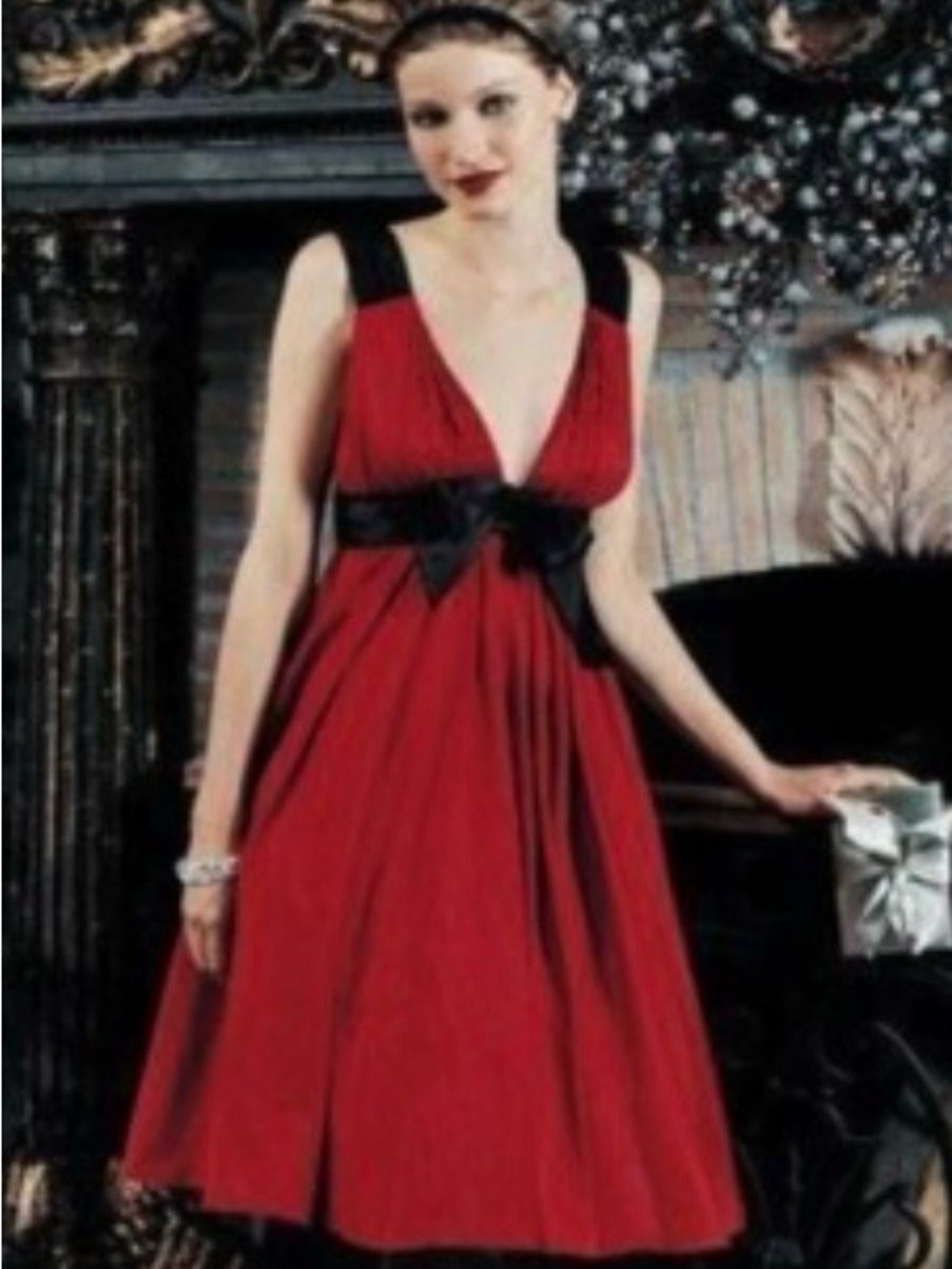 ALLEN SCHWARZ COLLECTION BLACK & RED SILK SHANTUNG COCKTAIL DRESS 4